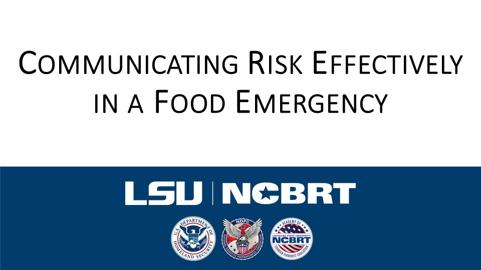 Course Cover Sheet for Risk Communication in a Food Emergency