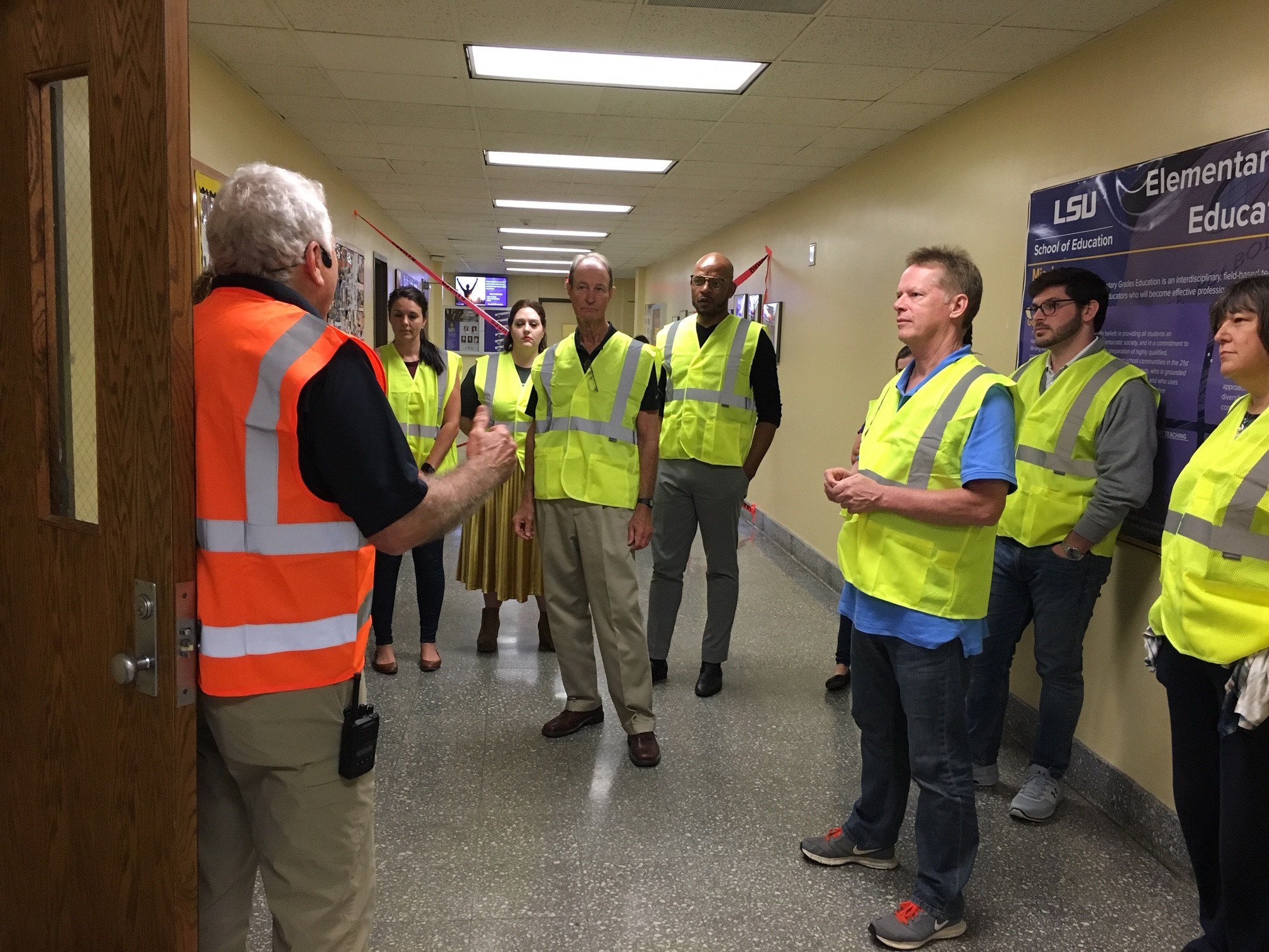 NCBRT instructor Chuck Smith explains the Run. Hide Fight. active threat scenario to LSU employees and staff.